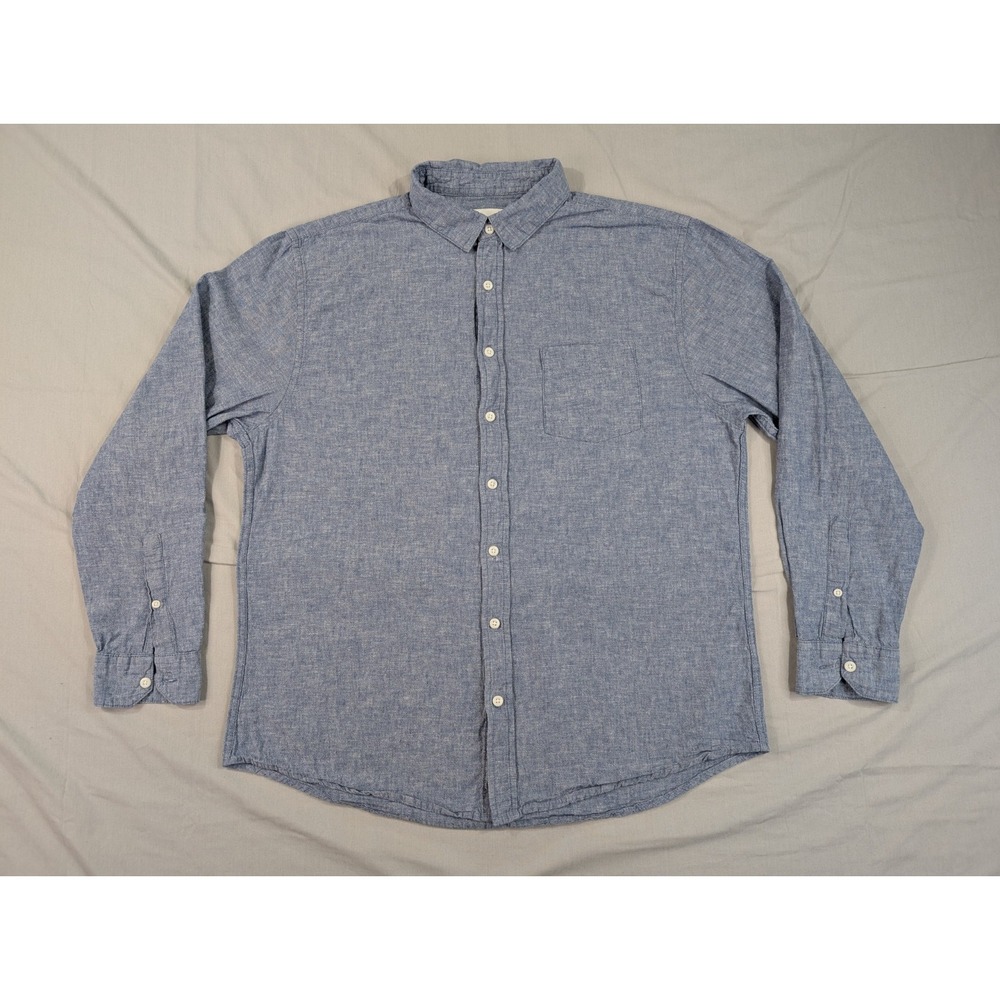 Onia Mens XL Linen Blend Blue Chambray Long Sleeve Button Up Shirt